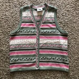 Vintage Northern Reflections Cottagecore Pink and Green Button Up Sweater Vest